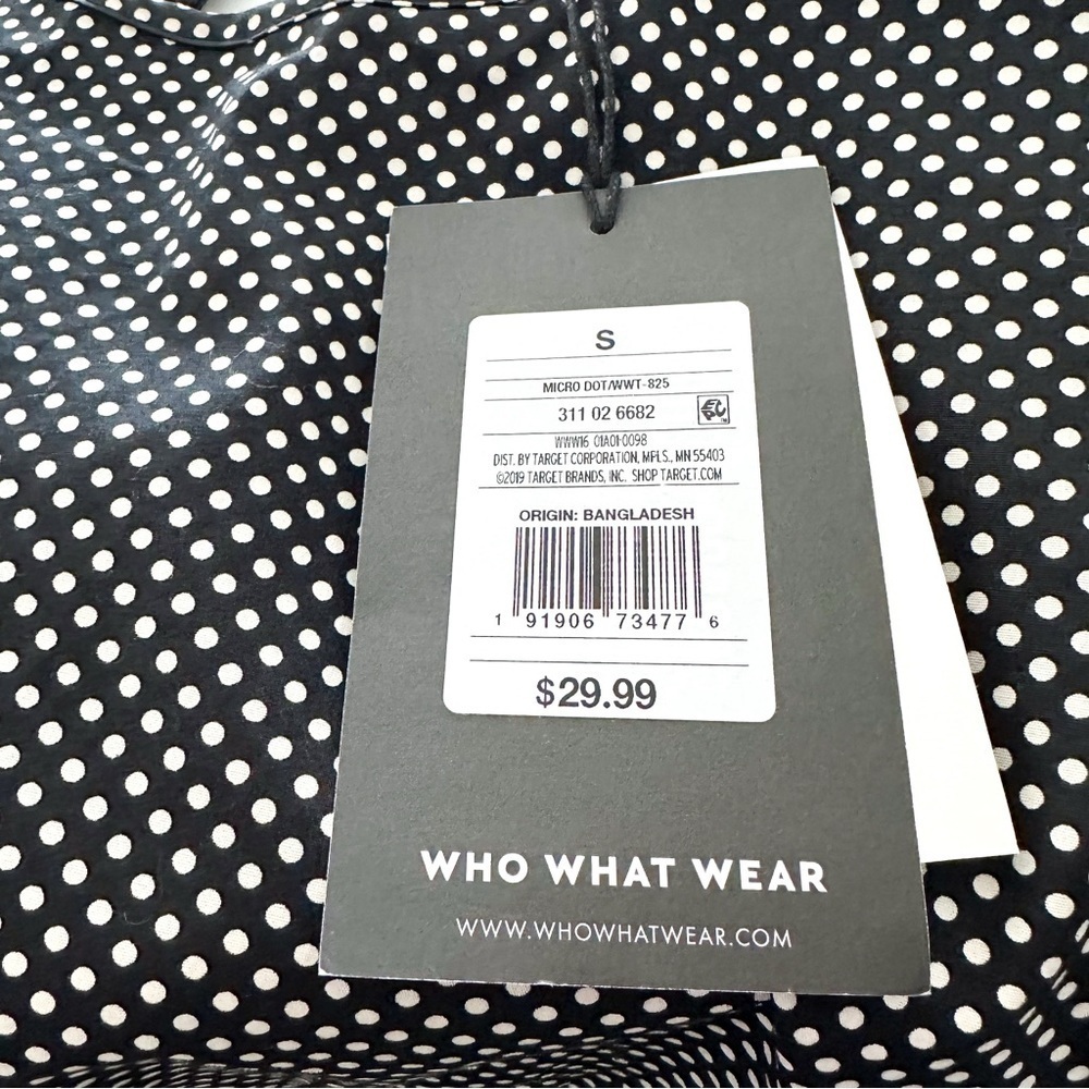 Who What Wear Black Polka Dot Blouse / 3/4 Sleeves & Back Tie Detail - Picture 8 of 8